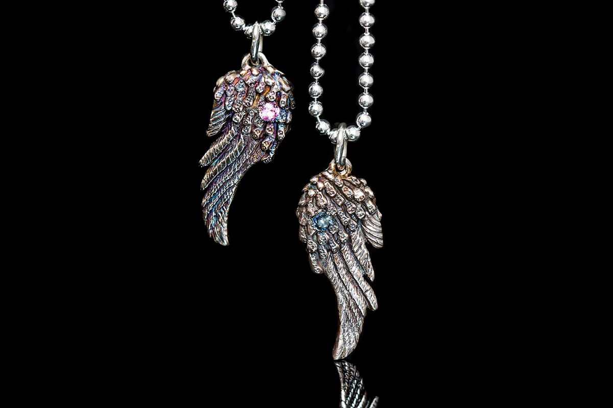 Pandants Wings - silver, sapphires