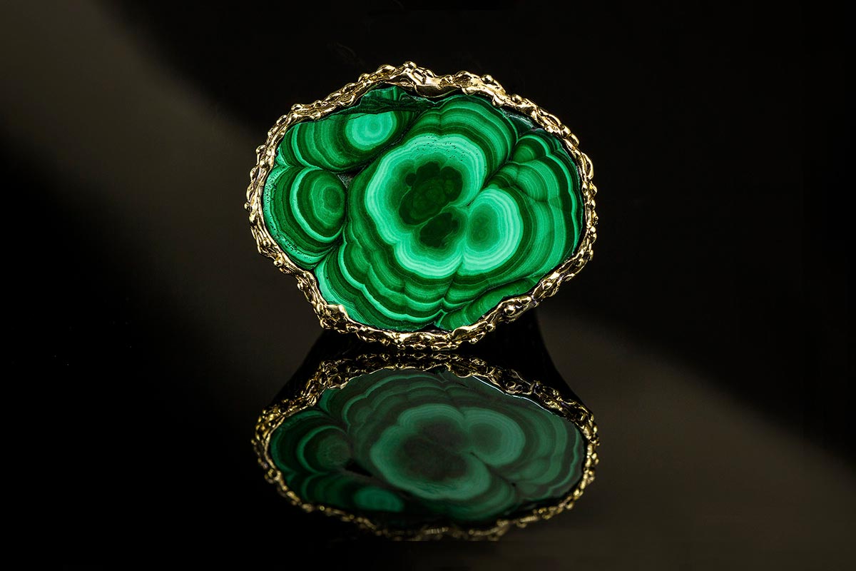 Omalgami Ring silver, gold, malachite